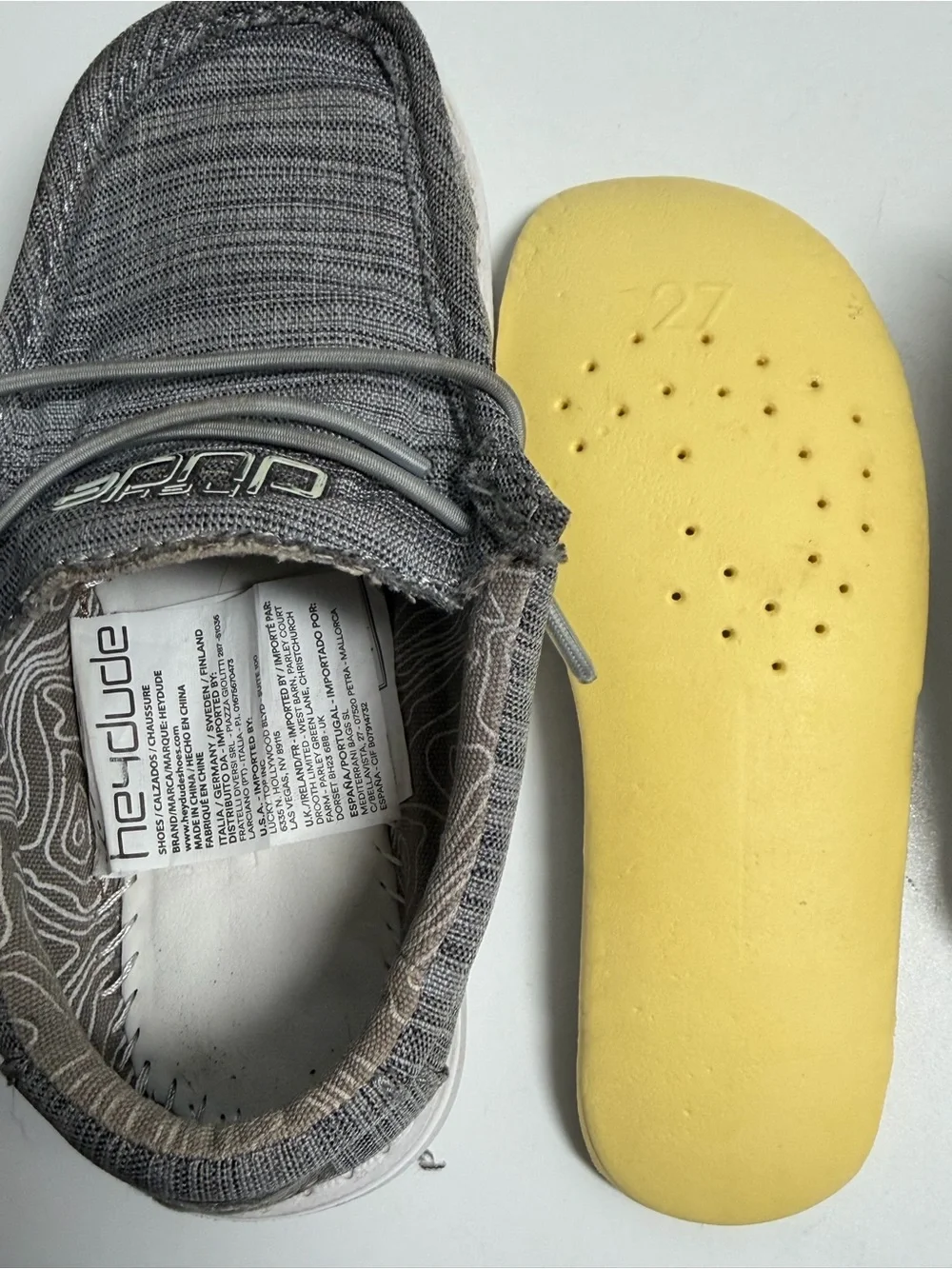 Hey dude children’s Wally grey linen blend. Toddler size 10